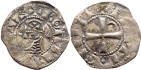 Principality of Antioch. Bohemond III (1163-1201) Denier. Antioch. Obverse: BOAИVHDVS, helmeted and mailed head left; crescent before, star behind Rev...
