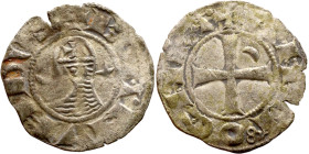 Principality of Antioch. Bohemond III (1163-1201) Denier. Antioch. Obverse: BOAИVHDVS, helmeted and mailed head left; crescent before, star behind Rev...