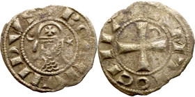 Principality of Antioch. Bohemond III (1163-1201) Denier. Antioch. Obverse: BOAИVHDVS, helmeted and mailed head left; crescent before, star behind Rev...