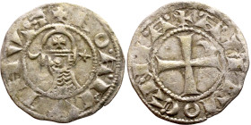Principality of Antioch. Bohemond III (1163-1201) Denier. Antioch. Obverse: BOAИVHDVS, helmeted and mailed head left; crescent before, star behind Rev...