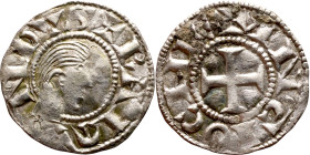 Principality of Antioch. Bohemond III (1163-1201) Denier. Antioch. Obverse: +BOANVHNÞIIS; uncovered prince's head to right. Reverse: +ANTIOCHIA; cross...