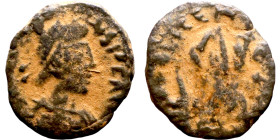 Valentinian II ? (375-392) Follis. Obv: DN VALENTINIANVS PF AVG, pearl diademed, draped, cuirassed bust right Rev: SALVS REIPVBLICAE, Victory walking ...