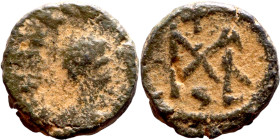 Marcian, 450-457. Nummus. D N MARCIANVS P F AV Diademed, draped and cuirassed bust right. Rev. Monogram in wreath.