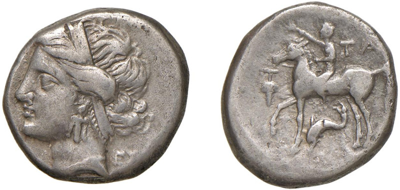 CALABRIA - TARENTUM (circa 281-228 a.C.) DIDRAMMA gr.7,2 - D/Testa di ninfa a s....