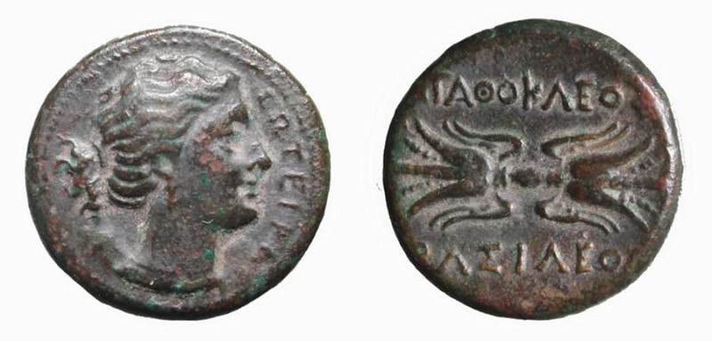 SICILIA - SIRACUSA - AGATOCLE (317-289 a.C.) BRONZO gr. 10,1 - D/Testa di Artemi...
