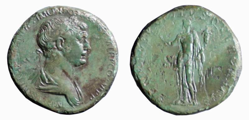 TRAIANO (98-117) SESTERZIO gr.25 - D/Busto laureato e drappeggiato di Traiano a ...