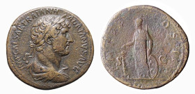 ADRIANO (117-138) SESTERZIO gr.24,8 - D/Busto laureato, drappeggiato e corazzato a d. IMP CAESAR TRAIAN H ADRIANVS AVG R/Minerva stante a s. tiene una...