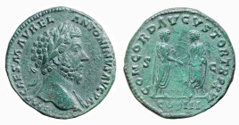 MARCAURELIO (161-180) SESTERZIO gr.21,6 - D/Testa laureata a d. IMP CAES M AVREL ANTONINVS AVG P M R/Marcaurelio e Lucio Vero in piedi uno di fronte a...