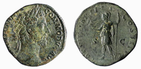 COMMODO (177-192) SESTERZIO gr.23,6 - D/Testa laureata a d. [M AN]TONINVS COMMODVS AVG R/Virtus stante a s. con Vittoria e lancia TR P VII IMP III COS...