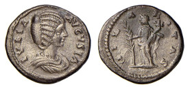 GIULIA DOMNA (†217) Moglie di Settimio Severo - DENARIO - D/Busto drappeggiato a d. IVLIA AVGVSTA R/Hilaritas stante a s. con palma e cornucopia HILAR...