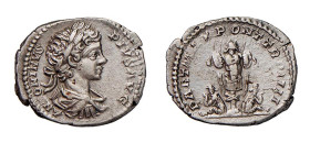 CARACALLA (198-217) DENARIO - D/Busto giovanile laureato e drappeggiato a d. ANTONINVS PIVS AVG R/Due Parti seduti ai lati di un trofeo PART MAX PONT ...