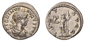 CARACALLA (198-217) DENARIO - D/Busto giovanile drappeggiato e laureato a d. ANTONINVS AVGVSTVS R/Virtus stante a s. porge con la mano d. una Vittoria...