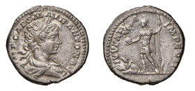 CARACALLA (198-217) DENARIO - D/Busto giovanile drappeggiato e laureato a d. IMP CAES M AVR ANTON AVG R/L'Imperatore a s. tiene Vittoria su globo e la...