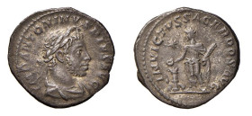 ELIOGABALO (218-222) DENARIO - D/Busto laureato e drappeggiato a d. IMP ANTONINVS PIVS AVG R/Eliogabalo stante a s. con la patera e mazza mentre sacri...