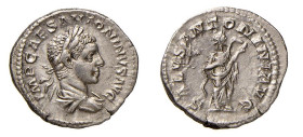 ELIOGABALO (218-222) DENARIO - D/Busto drappeggiato a d. IMP CAES M AVR ANTONINVS AVG R/La Salus a d. nutre il serpente che ha in braccio SALVS ANTONI...