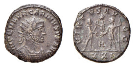 CARINO (282-285 ) ANTONINIANO - Zecca Antiochia - D/Busto corazzato e radiato a d. IMP C M AVR CARINVS P F AVG R/Carino e Caro affrontati reggono una ...