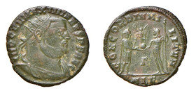 MASSIMIANO ERCOLE (285-310 / 306-308 e 310) FOLLIS - Zecca Alessandria - D/Busto radiato a d. R/Giove e Massimiano affrontati reggono la Vittoria su g...