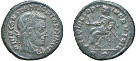COSTANZO I (293-305) FOLLIS - Zecca Roma - D/Busto velato e laureato a d. DIVO CONSTANTIO PIO PRINCIP R/L'Imperatore seduto a s. con la mano d. alzata...
