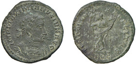GALERIO MASSIMIANO (293-311) FOLLIS 307-8 - Zecca : Lione - D/Busto laureato e corazzato a d. IMP MAXIMIANVS IVN AVG R/La Felicitas stante a s. e con ...