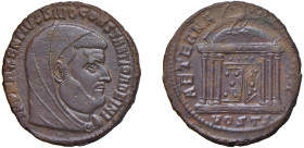 MASSENZIO Augusto (306-312) FOLLIS 309-12 - Zecca Ostia - D/Busto velato a d. IMP MAXENTIVS DIVO CONSTANTIO ADFINI R/Tempio esastile coperto da una cu...