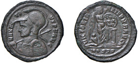 MASSENZIO Augusto (306-312) FOLLIS 309-12 - Zecca Ostia - D/Busto con elmo a s. con la mano d. tiene una lancia e con l'altra uno scudo. MAXENTIUS PF ...