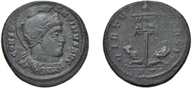CONSTANTINO I (307-337) FOLLIS - Zecca Ticinum - D/Busto con elmo di Costantino I a d. con corazza, visto di tre quarti in avanti CONSTAN TINVS AVG R/...