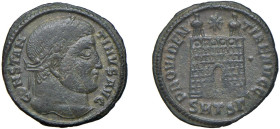 CONSTANTINO I (307-337) FOLLIS - Zecca Thessalonica - D/Testa laureata a d. CONSTAN TINVS AVG R/Porta di accampamento con in alto una stella. PROVIDEN...