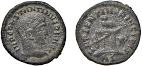 COSTANTINO I (306-337) QUARTO DI FOLLIS 313 - Zecca Roma - D/Busto spoglio a d. IMP CONSTANTINVS PF AVG R/Gufo a s. su altare attraversato da una lanc...