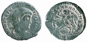MAGNENZIO (350-351) MAIORINA - gr.4,0 - Zecca Roma - D/Busto a testa nuda, drappeggiato e corazzato a d.; dietro la nuca la lettera A . R/Magnenzio ca...