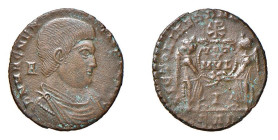 MAGNENZIO (350-351) CENTENIONALE - D/Busto drappeggiato a d. R/Due Vittorie reggono uno scudo con sopra il Cristogramma - Mi - BB