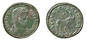 GIULIANO II (361-363) DOPPIA MAIORINA mm.29,5 - Zecca Antiochia - D/Busto diademato, drappeggiato e corazzato a d. D N FL CL IVLI-ANVS P F AVG R/Toro ...