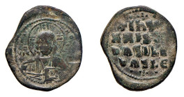 ANONIME PERIODO DI BASILE II E COSTANTINO VII (970-1092) FOLLIS - D/Busto frontale del Cristo EMMA - NOYHL R/In 4 righe tra ornati: + IhSYS = XRISTYS ...