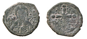 CROCIATI - CONTEA DI EDESSA - BAUDOUIN II (1100-1104) FOLLIS - D/Busto frontale di Cristo R/Croce con globi e ornati - Ae - Ra.2496 MOLTO RARA BB/qBB