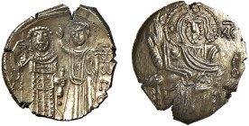 GIOVANNI III DUCHI-VATAZES (1222-1252) IPERPERO gr.4,5 - D/Cristo Pantocratore in trono di fronte R/Giovanni in piedi di fronte con labaro mentre vien...