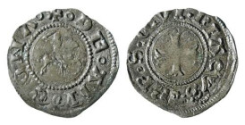 ANCONA - EMISSIONI ANONIME (Sec.XV) QUATTRINO - D/Cavaliere galoppa a d. e brandisce la spada R/Croce patente - Ae - CNI,89 - Biaggi 84 qSPL