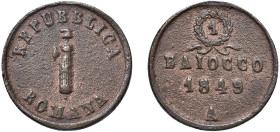 ANCONA - REPUBBLICA ROMANA(1848-1849) BAIOCCO 1849 - D/Il fascio sormontato dal pileo REPUBBLICA ROMANA R/In alto entro ghirlanda il valore 1 Sotto BA...