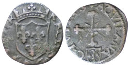 AQUILA - CARLO VIII (1495) CAVALLO - D/Scudo coronato di Francia con 3 gigli R/Croce trilobata AQUILANA CIVITAS - Ae - Biaggi,128 BB