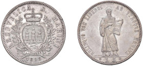 VECCHIA MONETAZIONE (1864-1938) LIRE 5 - Anno 1898 - D/Stemma della Repubblica coronato tra rami di alloro e quercia salienti e sovrapposti alla base ...