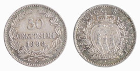 VECCHIA MONETAZIONE (1864-1938) CENT.MI 50 - Anno 1898 - D/Il valore e la data in 3 righe entro due rami di lauro R/Stemma coronato con le tre torri e...