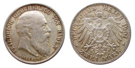 GERMANIA - BADEN - FEDERICO I (1856-1907) 2 MARKS 1907 - - D/Testa a d. R/Aquila spiegata - Ar - J.32 SPL/SPL+
