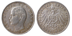 GERMANY - BAYERN - OTTO (1886-1913) 3 MARKS 1909 D - D/Testa nuda a s. R/Aquila spiegata - Ar - KM 515 SPL