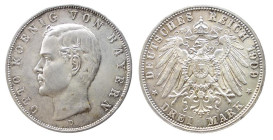 GERMANIA - BAYERN - OTTO (1886-1913) 3 MARKS 1909 D - D/Testa nuda a s. R/Aquila spiegata - Ar - KM 515 SPL