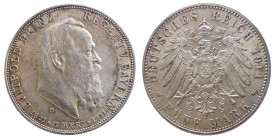 GERMANIA - BAYERN - LUITPOLD (1886-1912) 5 MARKS 1911 D - D/Testa nuda a d. R/Aquila spiegata - Ar - J.50 - qFDC