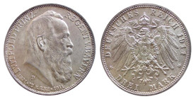 GERMANIA - BAYERN - LUITPOLD (1886-1912) 3 MARKS 1911 D - D/Testa nuda a d. R/Aquila spiegata - Ar - J.49 qFDC