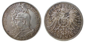 GERMANIA - PRUSSIA - GUGLIELMO II (1888-1918) 5 MARKS 1901 - D/Busti affiancati a s. R/Aquila spiegata - Ar - KM 526 - Jaeger 106 FDC/qFDC