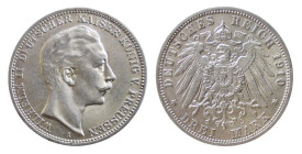 GERMANIA - PRUSSIA - GUGLIELMO II (1888-1918) 3 MARKS 1910 A - D/Testa nuda a d. R/Aquila spiegata - Ar - J.103 SPL+