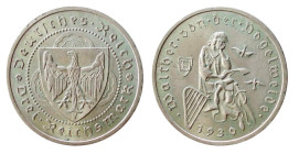 GERMANIA - WEIMAR REPUBLIC (1919-1933) 3 MARKS 1930 A - D/Aquila entro scudo R/Figura femminile WALTHER VON DER VOGELWEIDE - Ar - J.344 qFDC