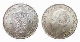 OLANDA - GUGLIELMINA (1890-1948) GULDEN 1931 - D/Testa di Guglielmina a s. R/Stemma coronato con ai lati 1 - G - Ar - KM,161.1 - FDC