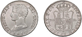 SPAGNA - MADRID - GIUSEPPE NAPOLEONE (1808-1814) 20 REALI ANNO 1810 A I - D/Testa nuda di Giuseppe Napoleone a s. IOSEPH. NAP. DEI. GRATIA R/Scudo cor...