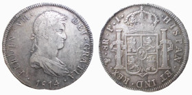 SPAGNA - FERDINAND VII (1808-1814-1833) 8 REALES 1814 - Potosì - D/Busto a d. R/Lo stemma coronato affiancato da 2 colonne - Ar - Cy15941 - Cal.533 qB...